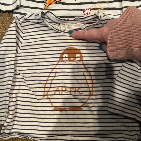(2) Zara Baby Striped Long Sleeve Shirts 9-12 Months - Picture 3 of 3